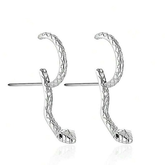 Silver Snake Earrings Creative Design Trendy - Picture 3 of 4